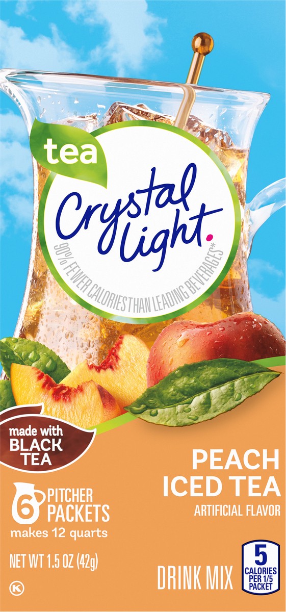 slide 9 of 9, Crystal Light Peach Iced Tea Artificially Flavored Powdered Drink Mix, 6 ct Pitcher Packets, 6 ct