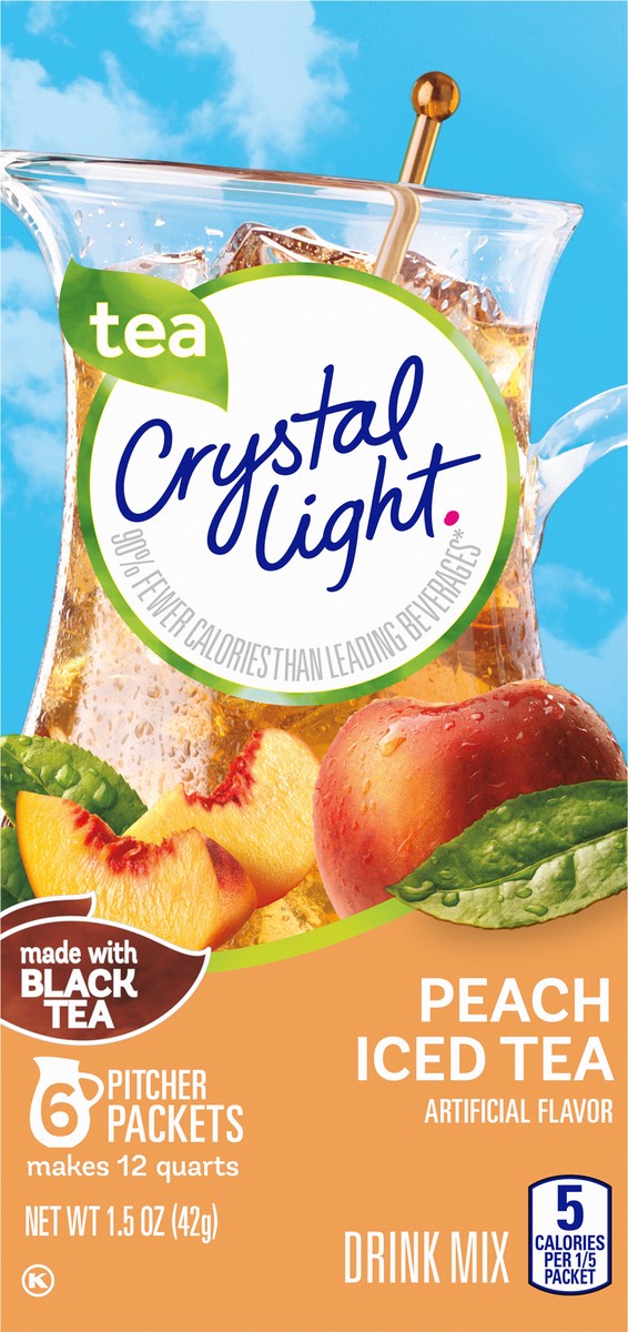 slide 3 of 9, Crystal Light Peach Iced Tea Artificially Flavored Powdered Drink Mix, 6 ct Pitcher Packets, 6 ct