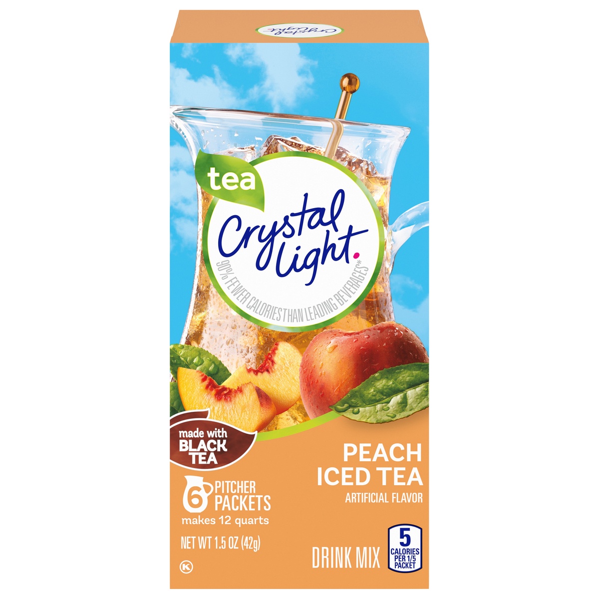 slide 1 of 1, Crystal Light Peach Iced Tea Artificially Flavored Powdered Drink Mix Pitcher Packets, 6 ct; 1.5 oz