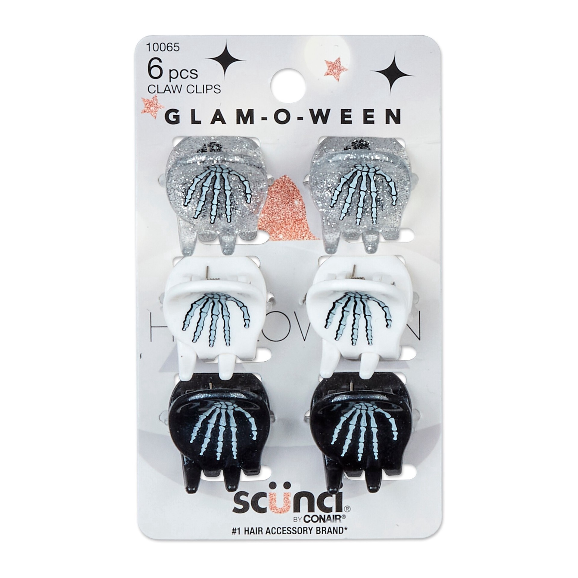 slide 1 of 1, scünci Halloween Mini Glow-In-The-Dark Hand Claw Clips, 6 Ct, 6 ct