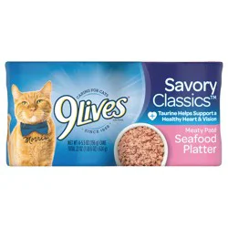 9Lives Meaty Paté Seafood Platter Wet Cat Food, 5.5 oz. Can (Pack of 4)