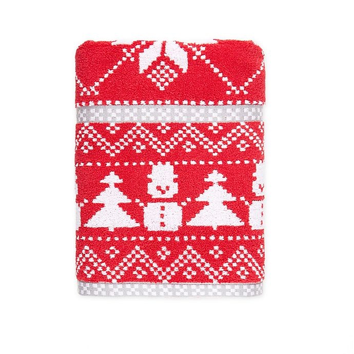 slide 1 of 1, Winter Wonderland Fairisle Snowman Bath Towel - Red, 1 ct