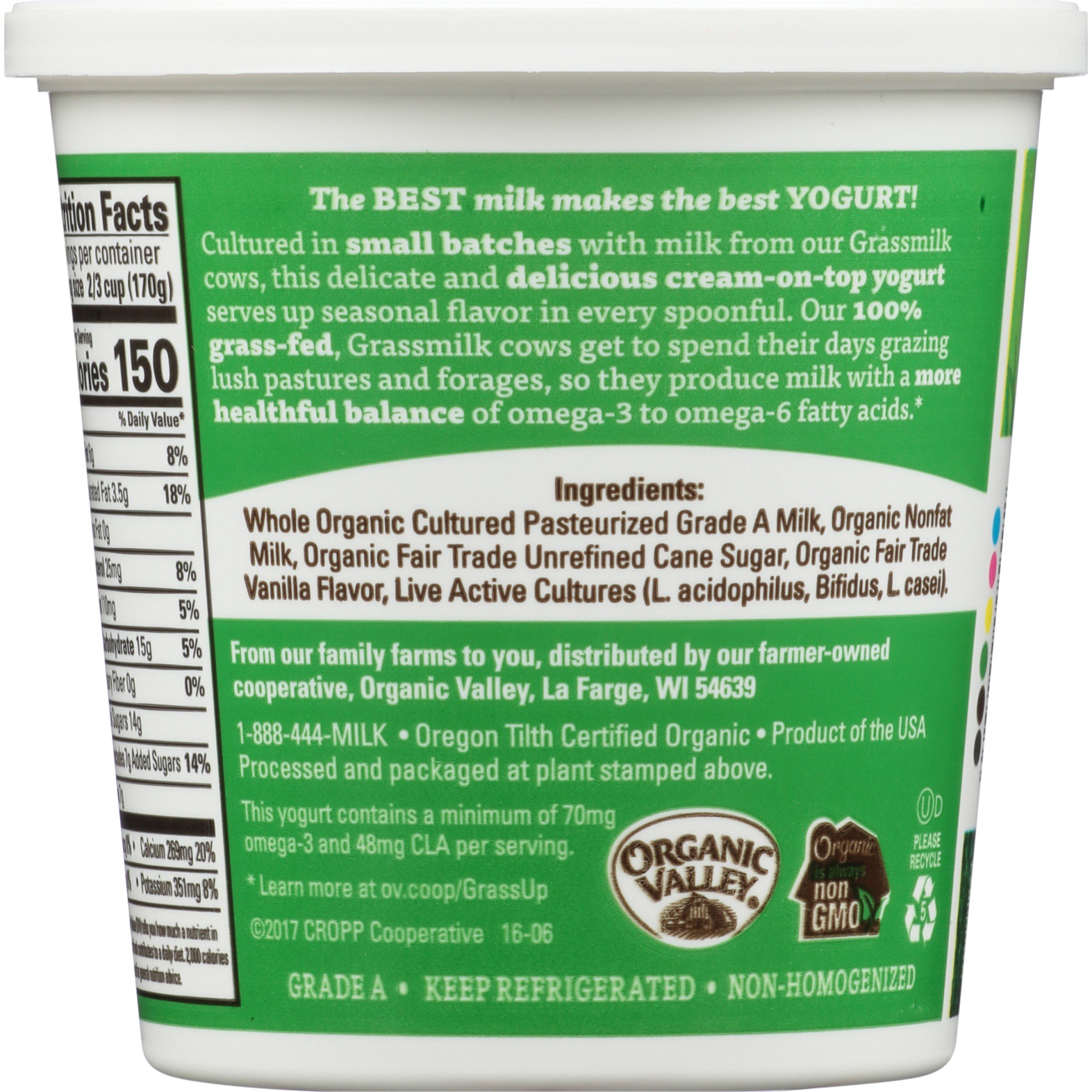 slide 6 of 8, Organic Valley Grassmilk Vanilla Whole Milk Yogurt, 24 fl oz