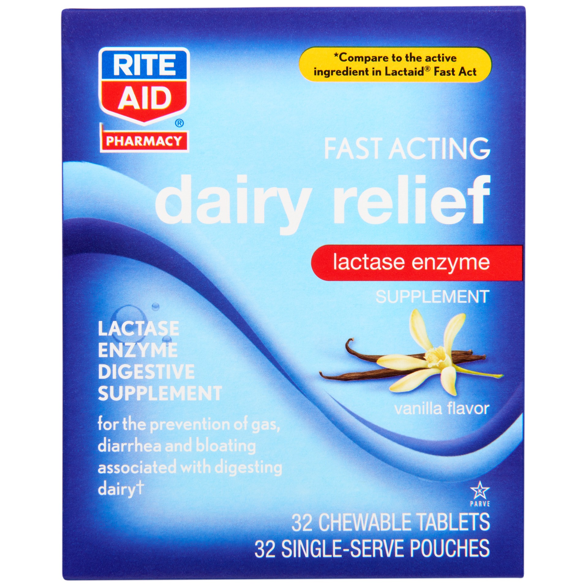 slide 1 of 2, Rite Aid Fast Acting Dairy Relief Chewable Tablets, Vanilla, 32 ct