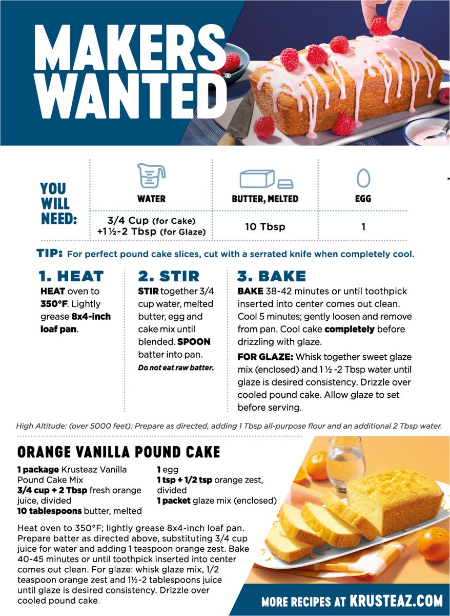 slide 4 of 14, Krusteaz Vanilla Pound Cake Mix, 16.5 oz