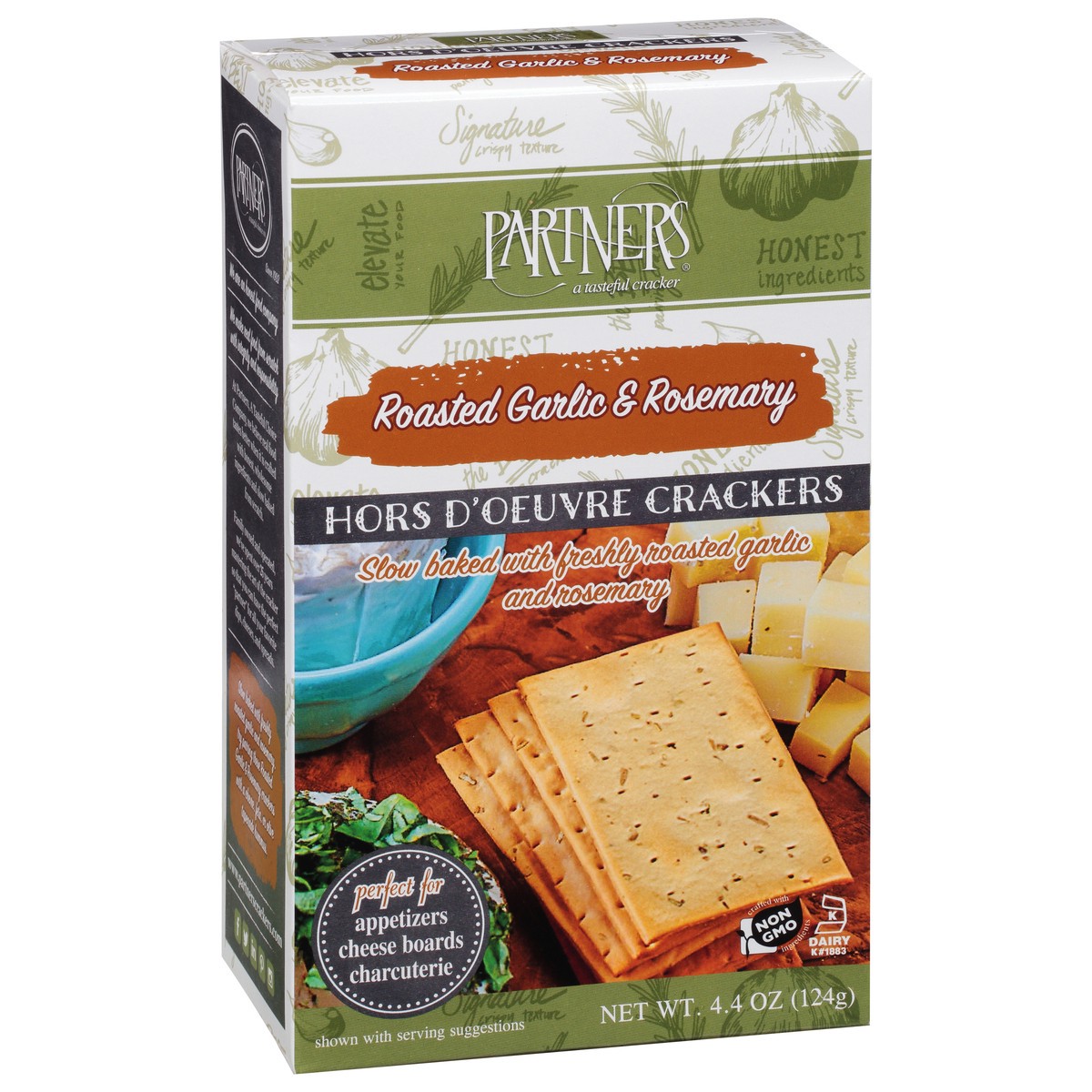 slide 3 of 9, Partners Hors D'oeure Roasted Garlic & Rosemary Crackers 4.4 oz, 4.4 oz