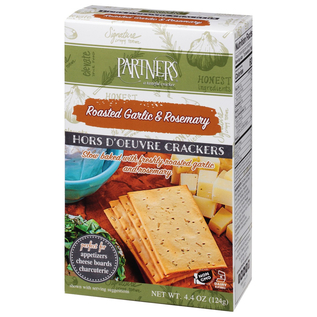 slide 4 of 9, Partners Hors D'oeure Roasted Garlic & Rosemary Crackers 4.4 oz, 4.4 oz