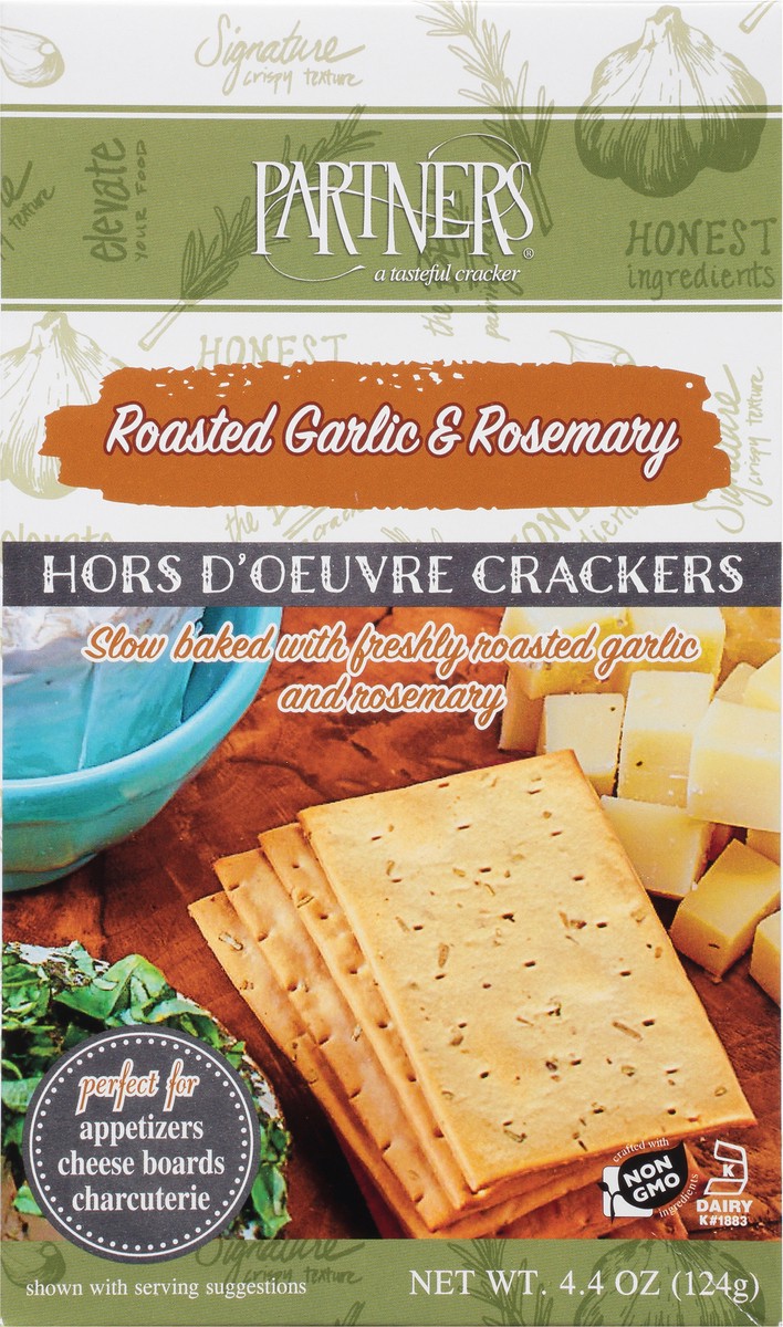 slide 5 of 9, Partners Hors D'oeure Roasted Garlic & Rosemary Crackers 4.4 oz, 4.4 oz