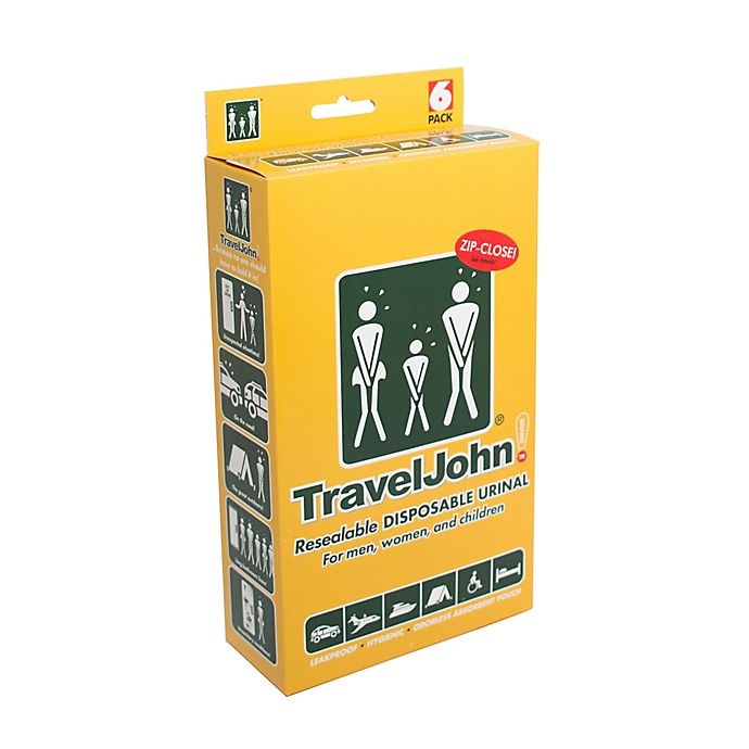 slide 1 of 2, TravelJohn Resealable Disposable Urinal, 6 ct