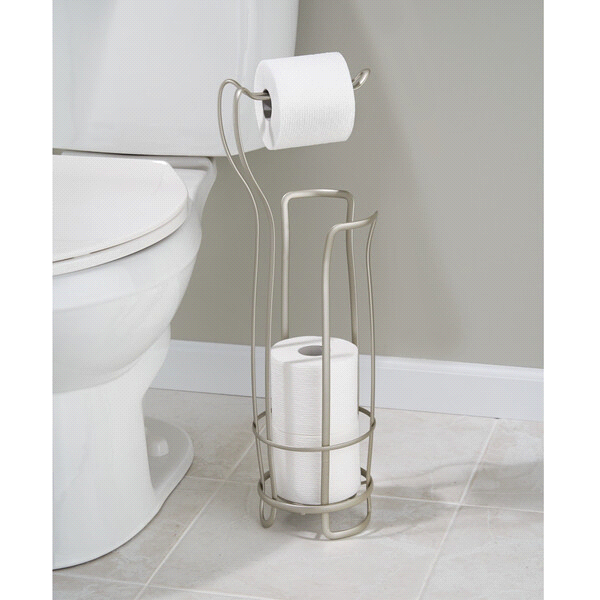slide 4 of 9, InterDesign Axis Free Standing Toilet Paper Holder for Bathroom, Satin, 1 ct