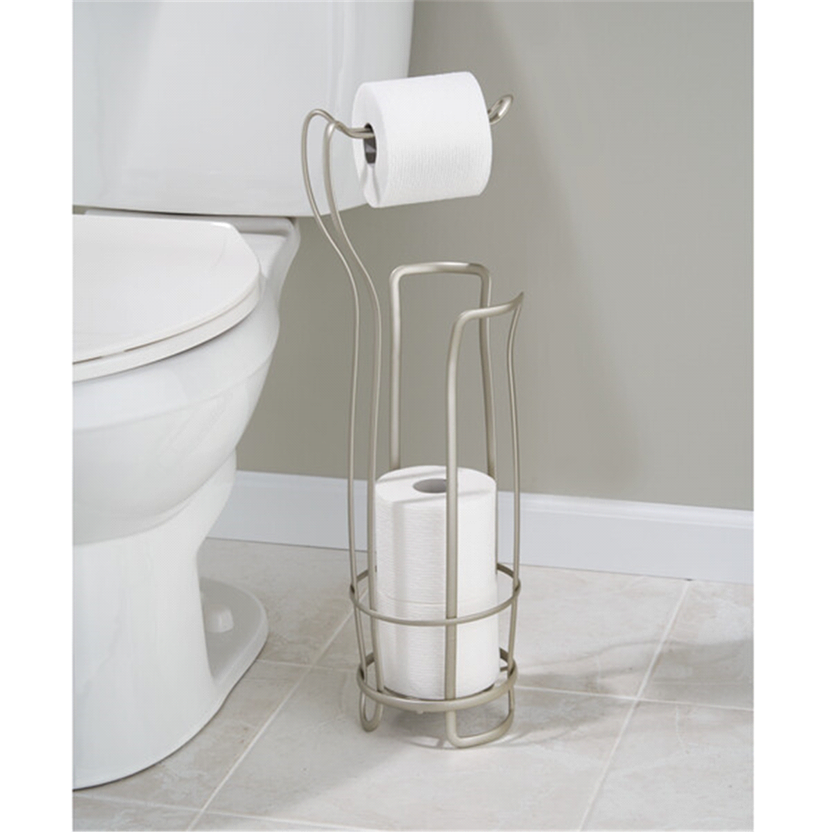 slide 5 of 9, InterDesign Axis Free Standing Toilet Paper Holder for Bathroom, Satin, 1 ct