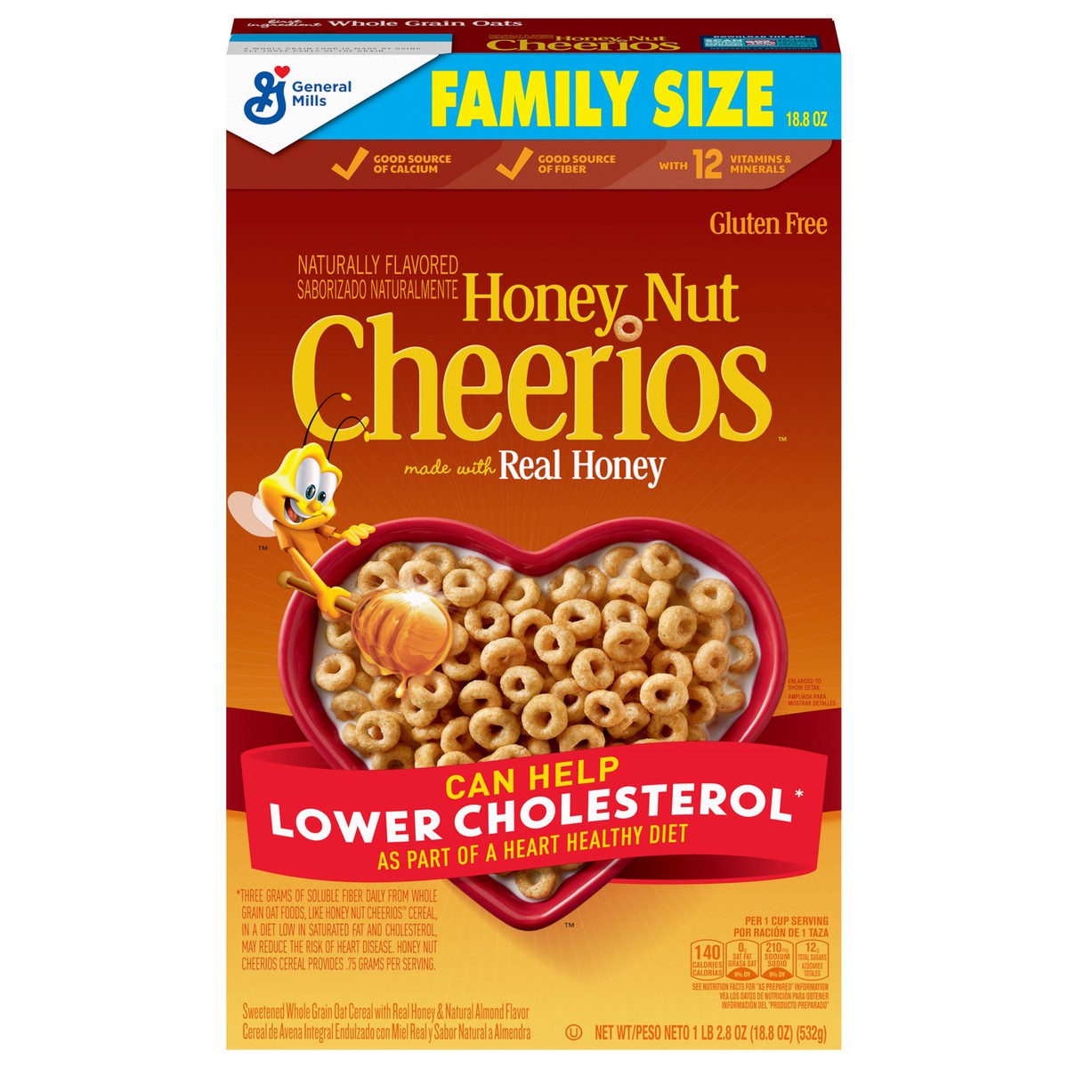 slide 1 of 9, Cheerios Honey Nut Cheerios Heart Healthy Breakfast Cereal, Gluten Free Cereal With Whole Grain Oats, Family Size, 18.8oz, 18.8 oz