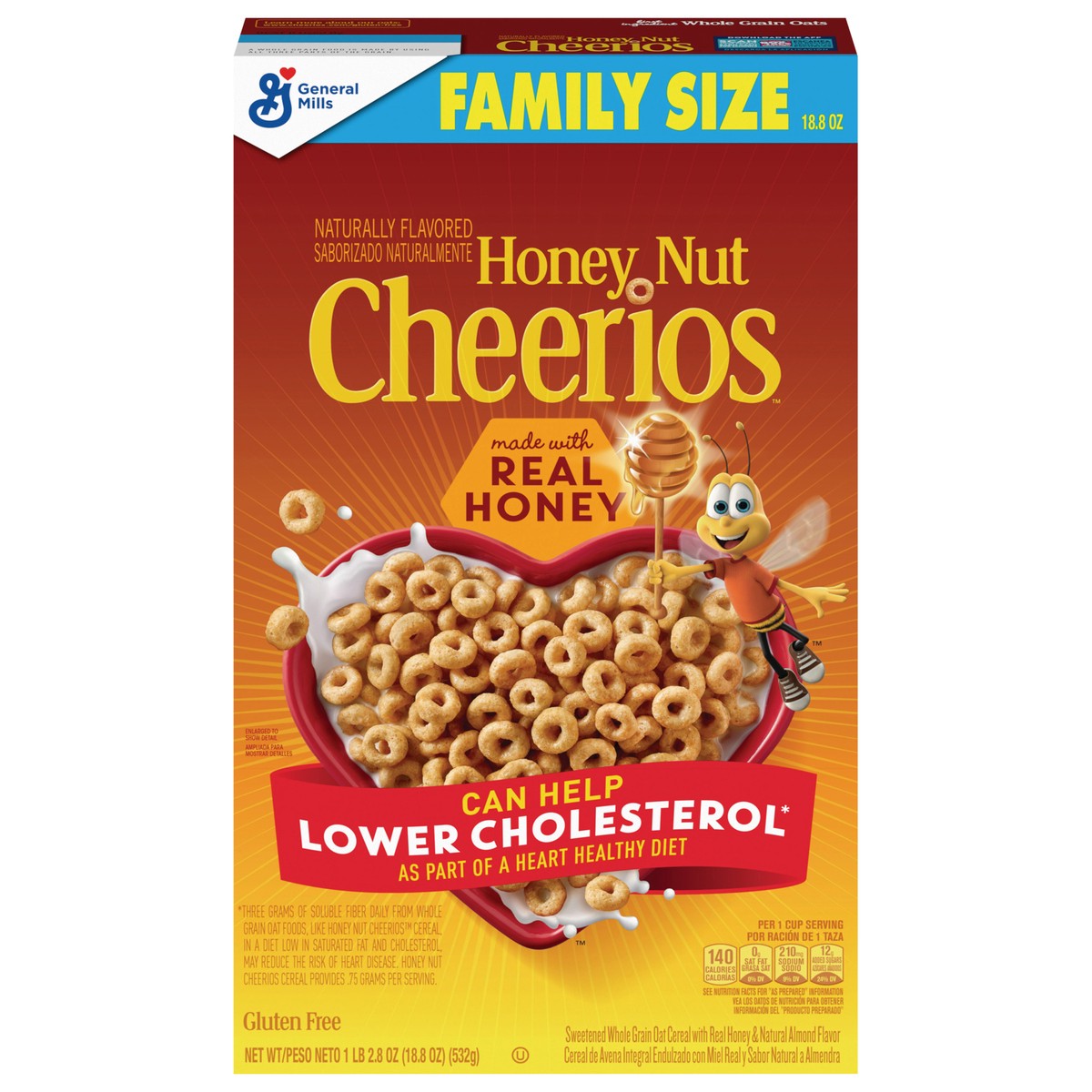 slide 1 of 9, Cheerios Honey Nut Cheerios Heart Healthy Breakfast Cereal, Gluten Free Cereal With Whole Grain Oats, Family Size, 18.8oz, 18.8 oz