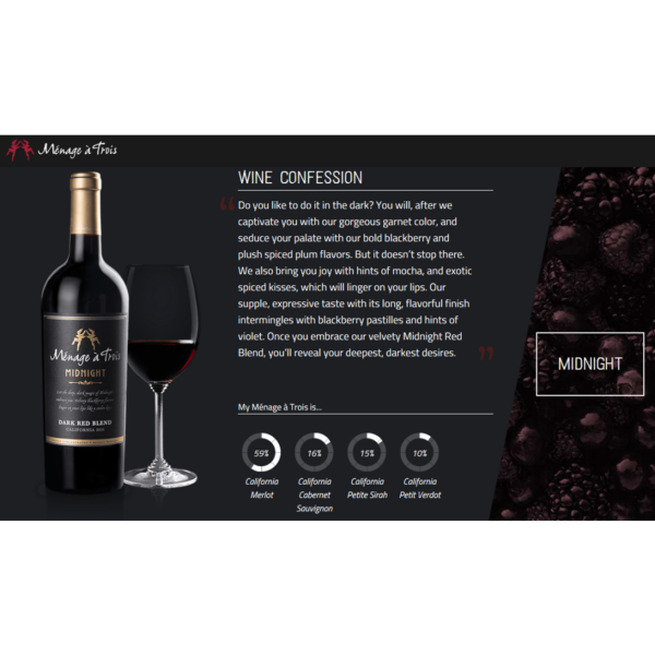slide 3 of 16, Menage a Trois Midnight Dark Red Wine Blend, 750mL Wine Bottle, 13.8% ABV, 750 ml