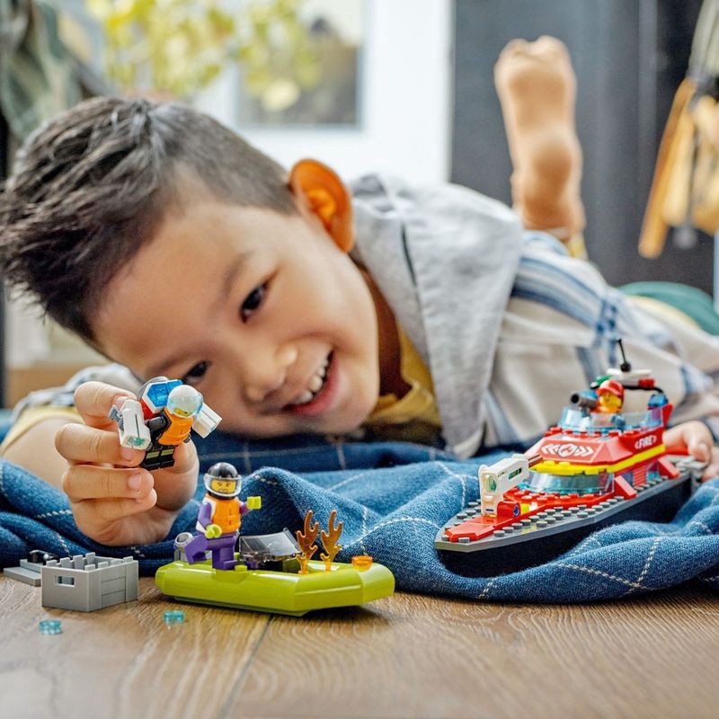 slide 3 of 6, LEGO City Fire Rescue Boat Toy, Floats on Water Set 60373, 144 ct