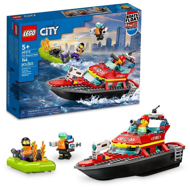 slide 1 of 6, LEGO City Fire Rescue Boat Toy, Floats on Water Set 60373, 144 ct