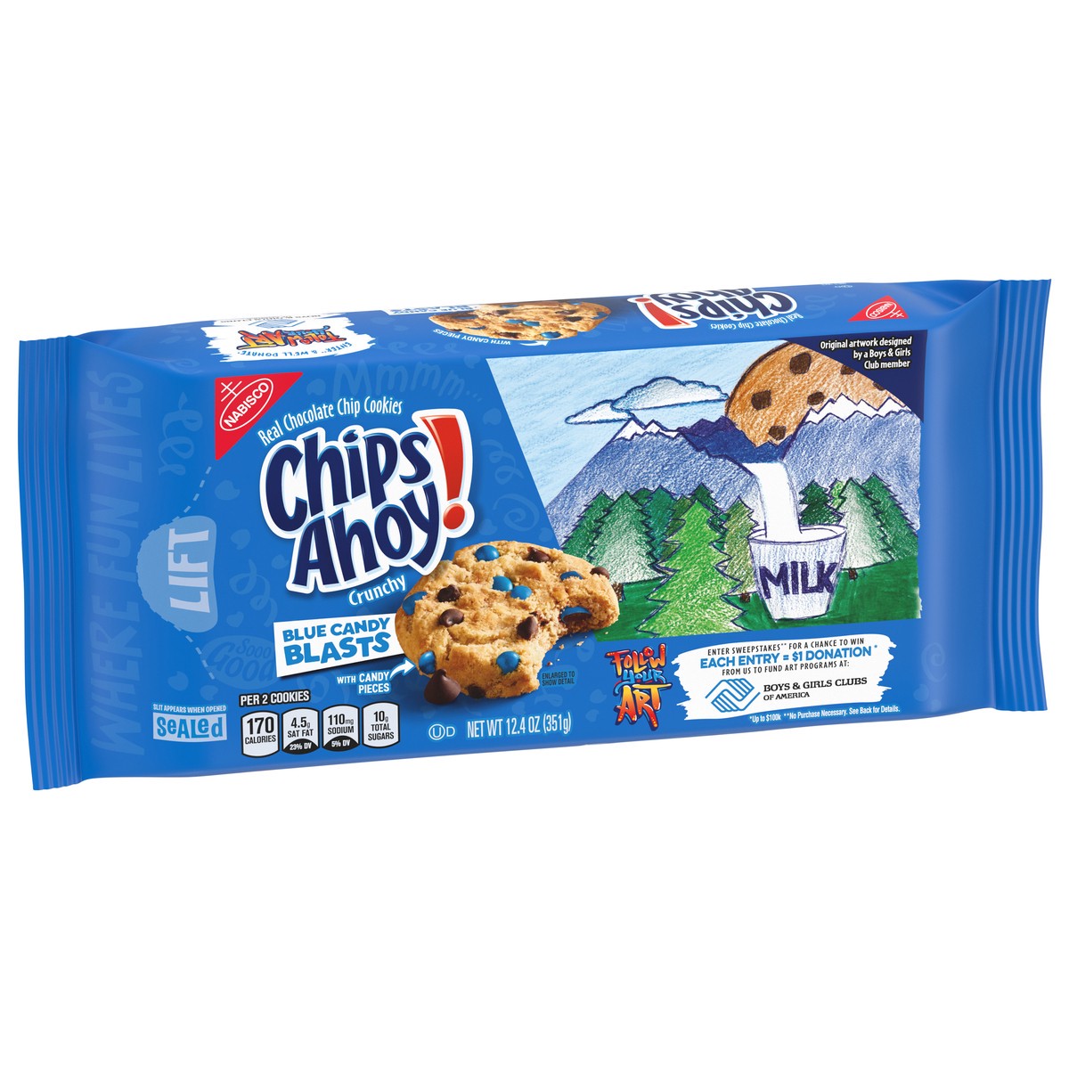slide 6 of 9, CHIPS AHOY! Blue Candy Blast Chocolate Chip Cookies, Boys & Girls Club Follow Your Art Limited Edition, 12.4 oz, 12 oz