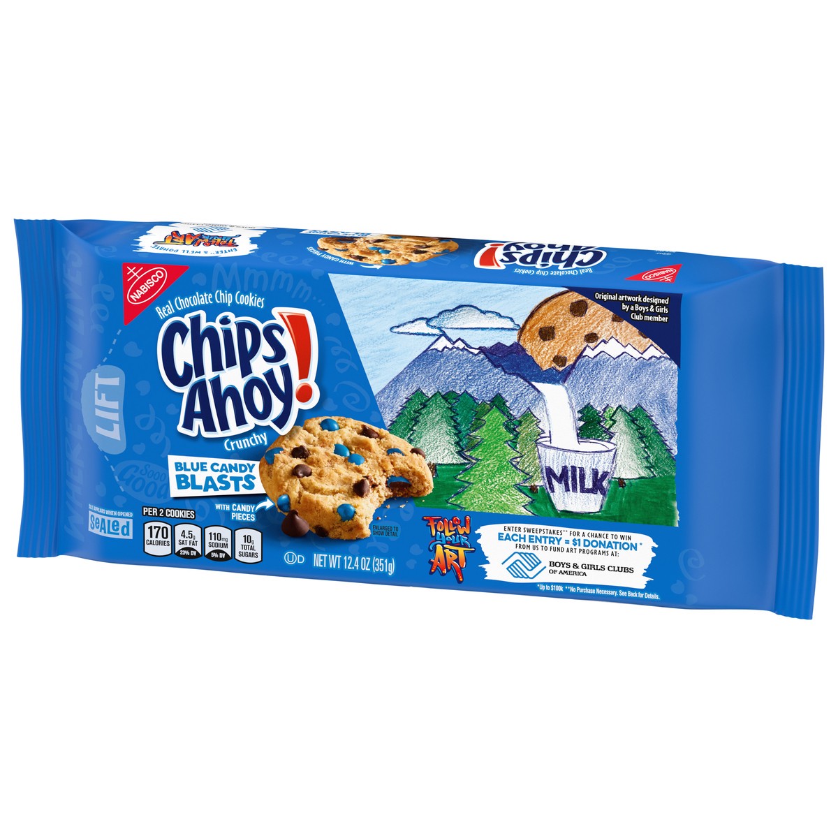 slide 2 of 9, CHIPS AHOY! Blue Candy Blast Chocolate Chip Cookies, Boys & Girls Club Follow Your Art Limited Edition, 12.4 oz, 12 oz