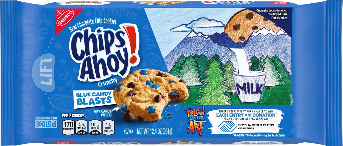 slide 8 of 9, CHIPS AHOY! Blue Candy Blast Chocolate Chip Cookies, Boys & Girls Club Follow Your Art Limited Edition, 12.4 oz, 12 oz