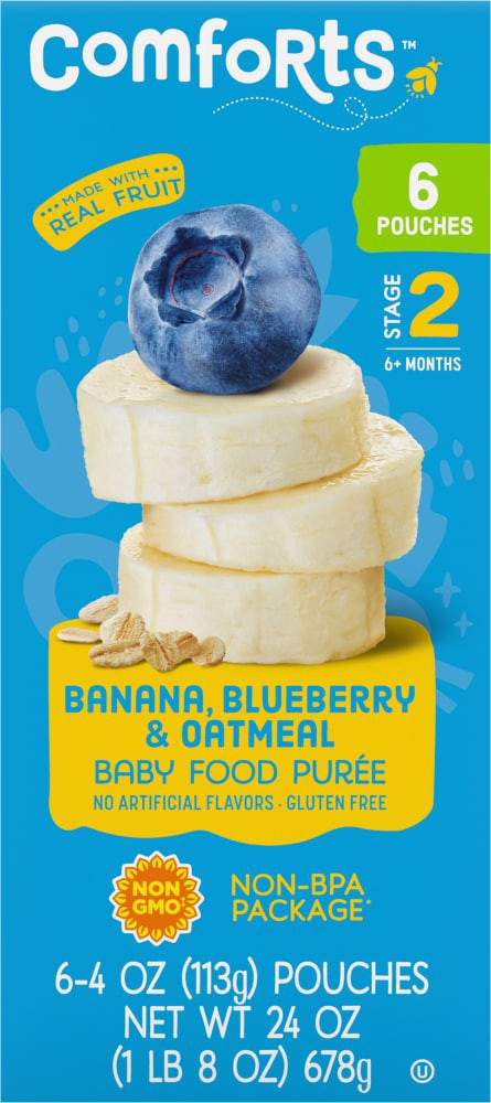 slide 4 of 5, Comforts Banana Oat Blueberry Pouch, 6 ct