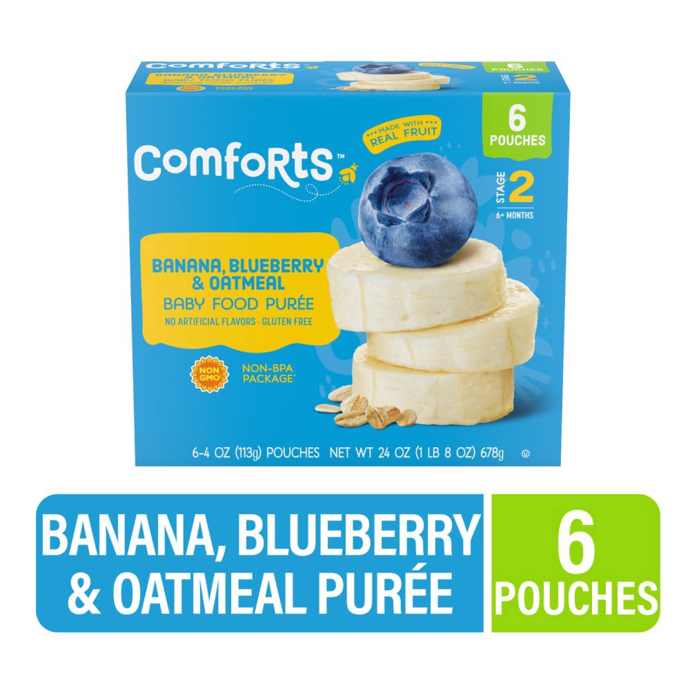 slide 5 of 5, Comforts Banana Oat Blueberry Pouch, 6 ct