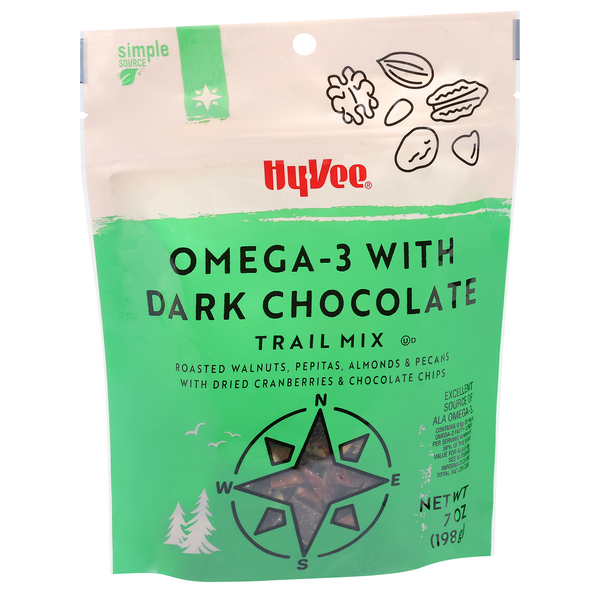 slide 1 of 1, Hy-Vee Trail Mix, Omega-3 With Dark Chocolate, 7 oz