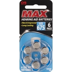slide 1 of 1, CVS Pharmacy Max Hearing Aid Battery Size 675, 6 ct