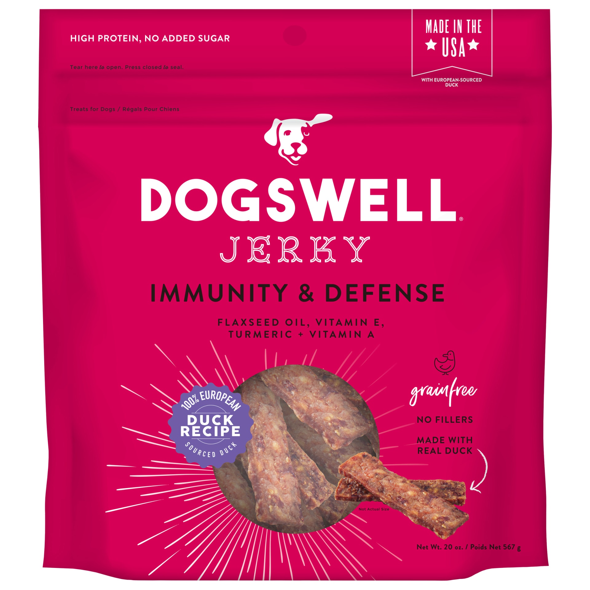 slide 1 of 1, Dogswell Immune System Jerky Dog Treats, Duck, 20 oz. Pouch, 20 oz