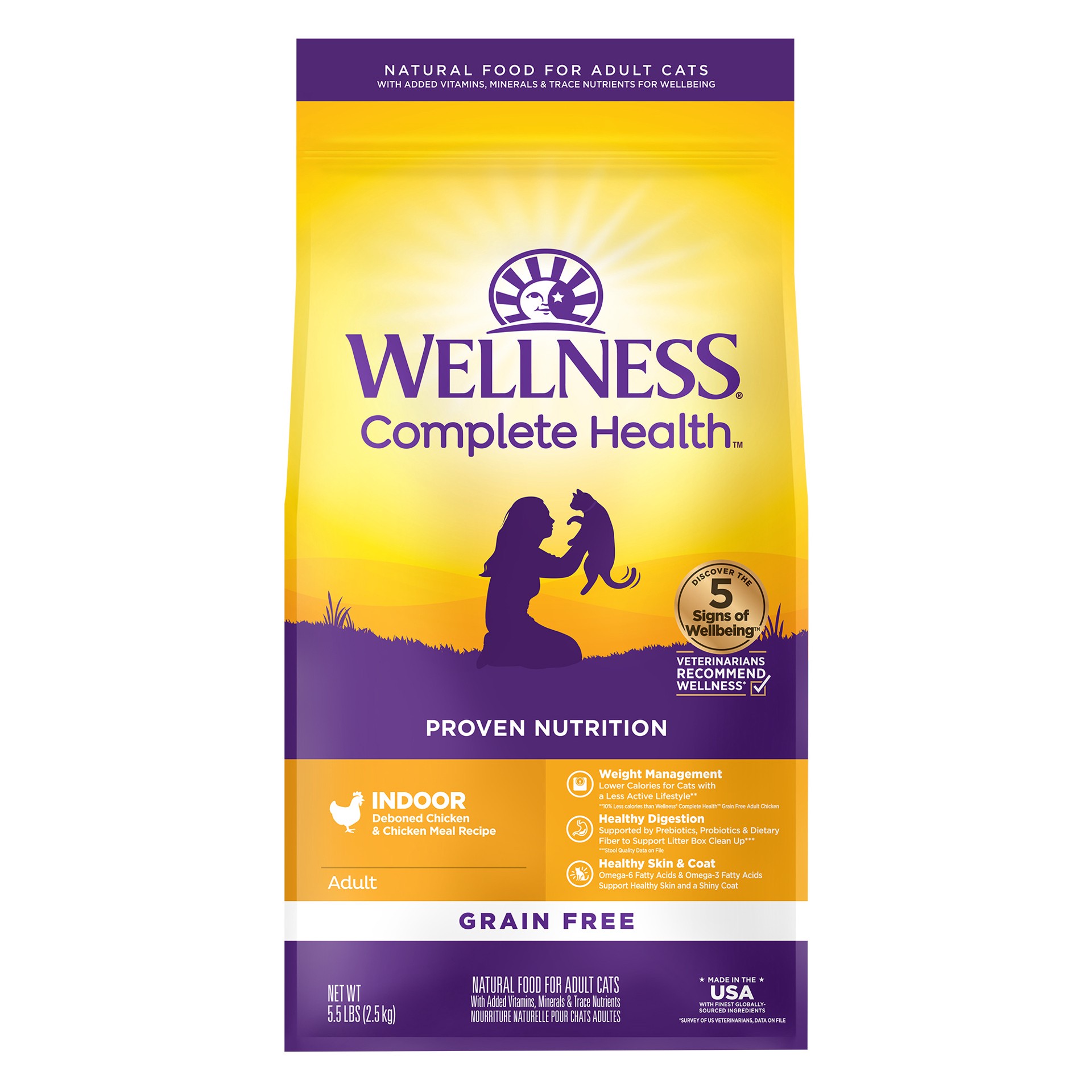 slide 1 of 5, Wellness Complete Health Grain-Free Indoor Deboned Chicken Recipe Dry Cat Food, 5.5 Pound Bag, 1 ct