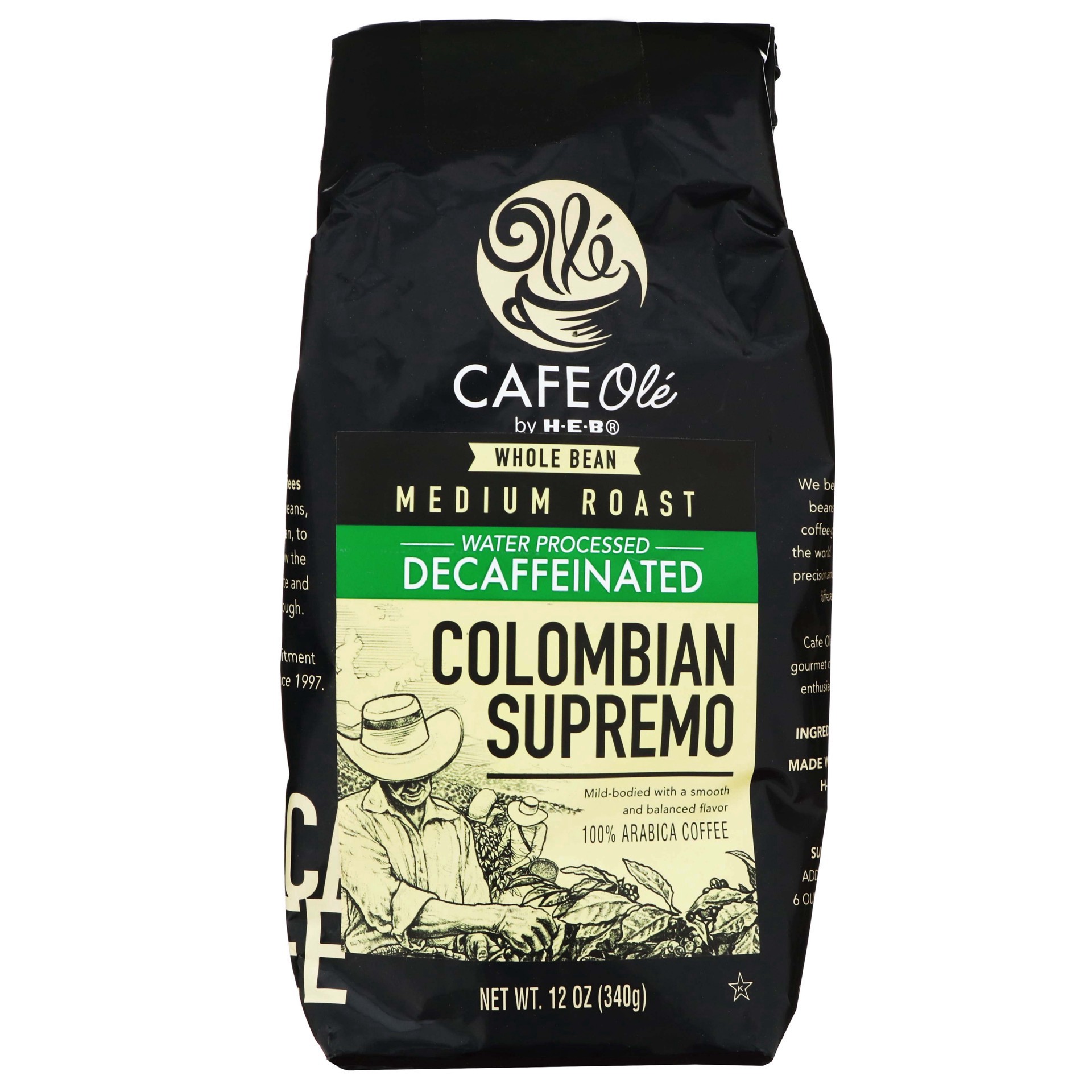 slide 1 of 1, H-B Cafe Ole Whole Bean Colombian Bucaramanga Supremo Decaf Medium Roast Coffee- 12 oz, 12 oz