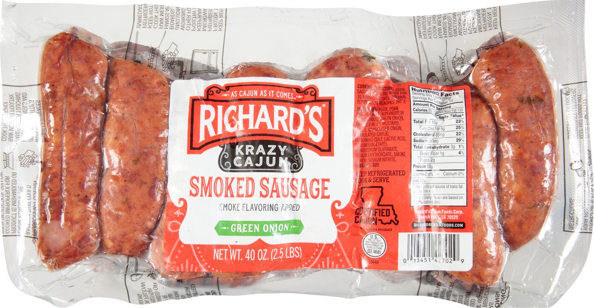 slide 5 of 12, Richard's Krazy Cajun Green Onion Smoked Sausage 40 oz, 40 oz