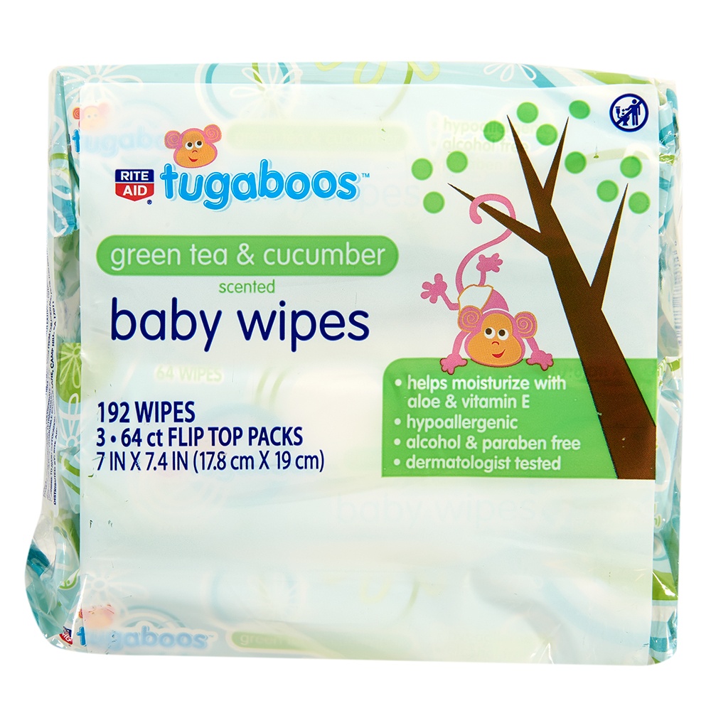 slide 1 of 2, Rite Aid Tugaboos Baby Wipes, Green Tea & Cucumber, 192 ct