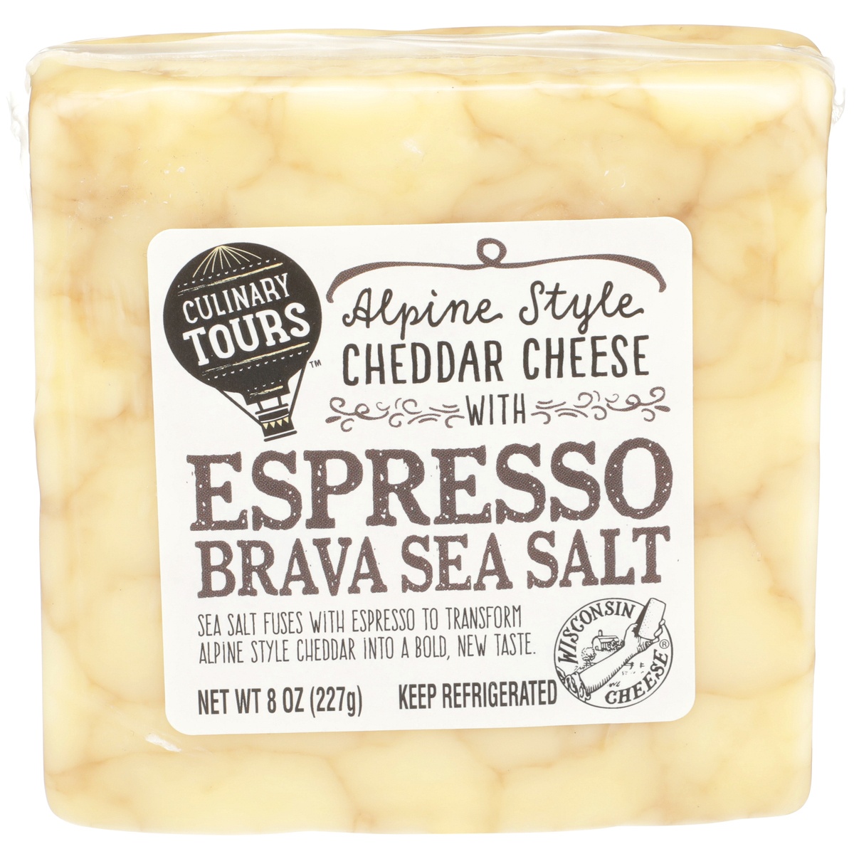 slide 1 of 1, Culinary Tours Alpine Style Cheddar Cheese With Espresso Brava Sea Salt, 8 oz