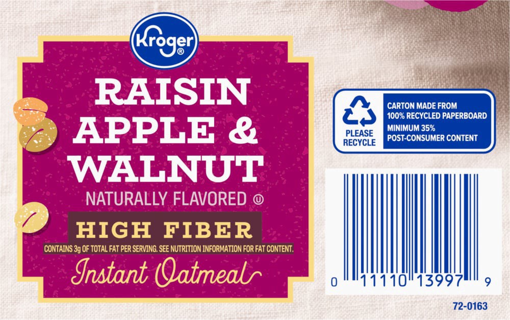 slide 4 of 4, Kroger® Raisin Apple & Walnut High Fiber Instant Oatmeal, 8 ct / 11.8 oz