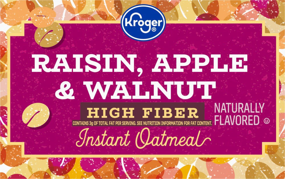 slide 2 of 4, Kroger® Raisin Apple & Walnut High Fiber Instant Oatmeal, 8 ct / 11.8 oz