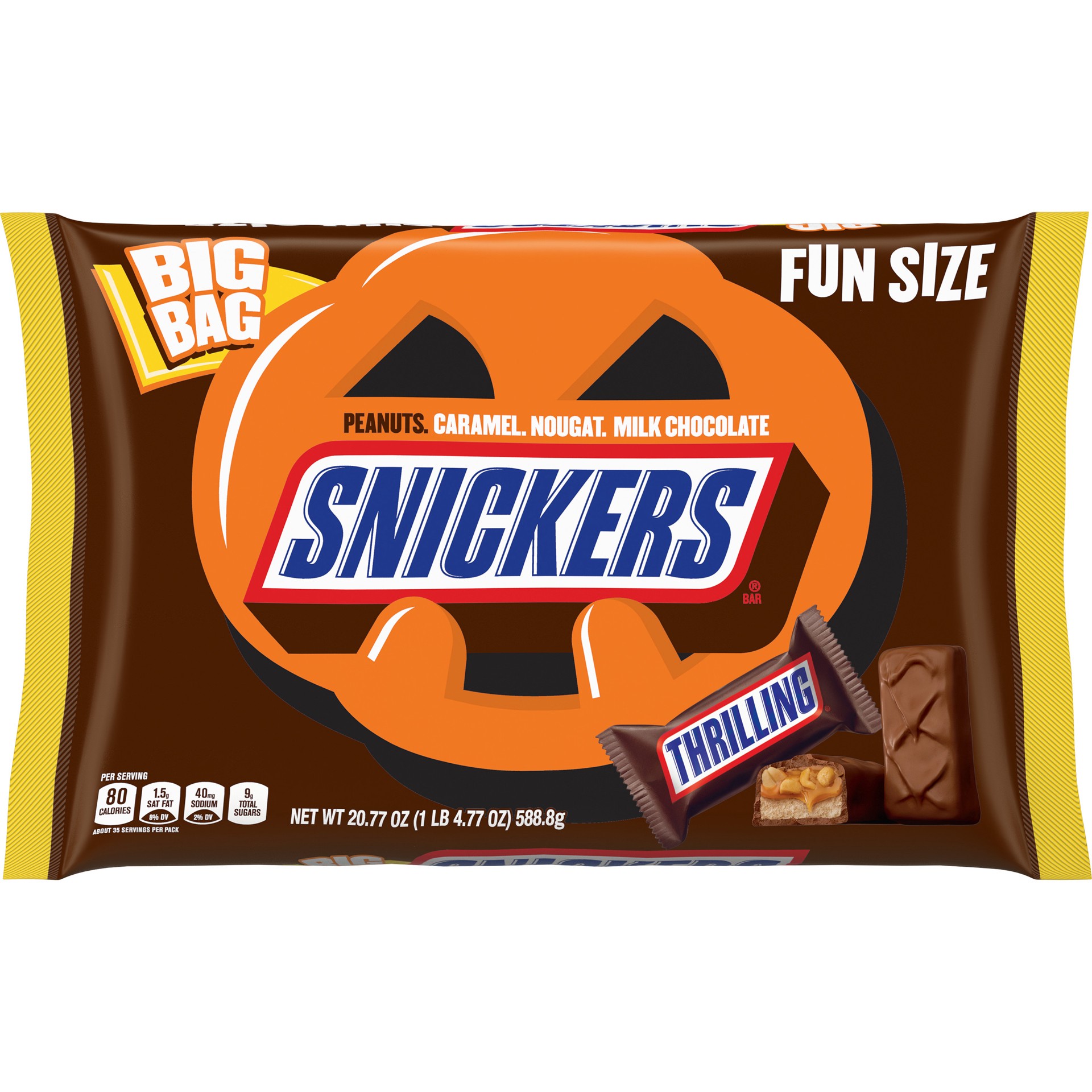 slide 1 of 5, SNICKERS Fun Size Halloween Chocolate Bars, 20.77 oz Bulk Candy Bag, 20.77 oz