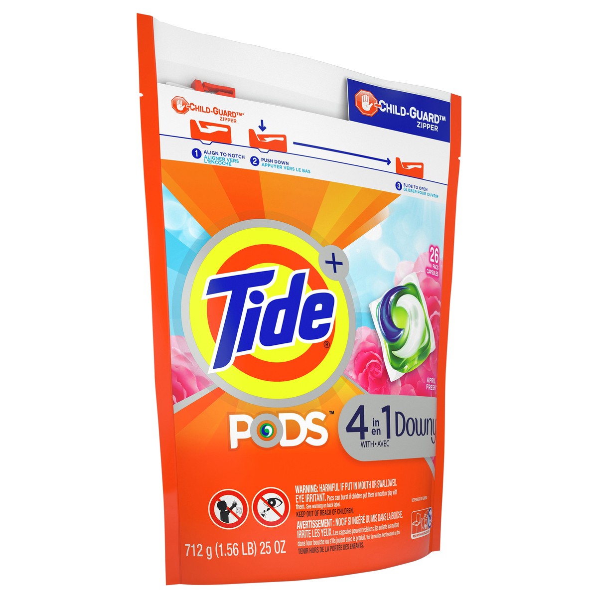 slide 2 of 4, Tide + Pods Pacs 4 in 1 with Downy April Fresh Detergent 26 ea, 26 ct