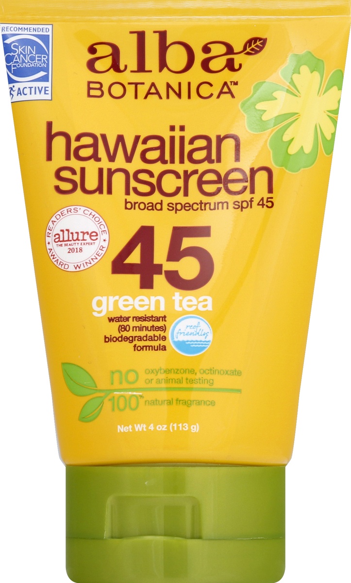 slide 5 of 6, Alba Botanica Hawaiian Green Tea Sunscreen - SPF 45, 4 fl oz