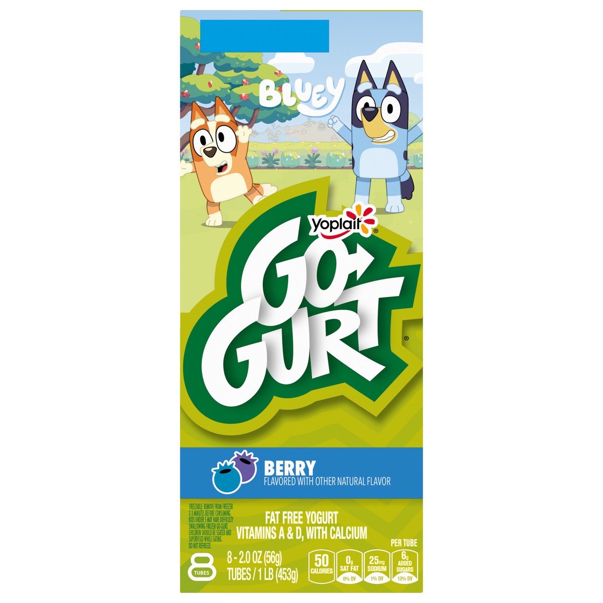 slide 1 of 1, Go-Gurt Yoplait Go-GURT Bluey Kids Fat Free Yogurt, Berry, Gluten Free Snacks, 1 lb (8 Tubes), 8 ct