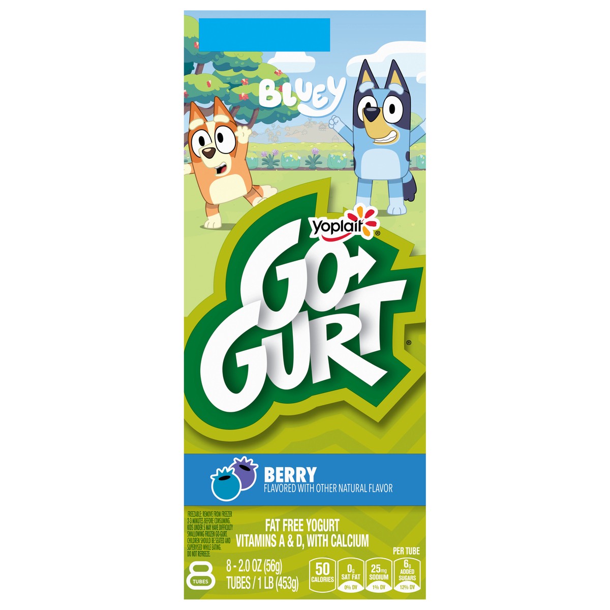 slide 1 of 1, Go-Gurt Yoplait Go-GURT Bluey Kids Fat Free Yogurt, Berry, Gluten Free Snacks, 1 lb (8 Tubes), 8 ct