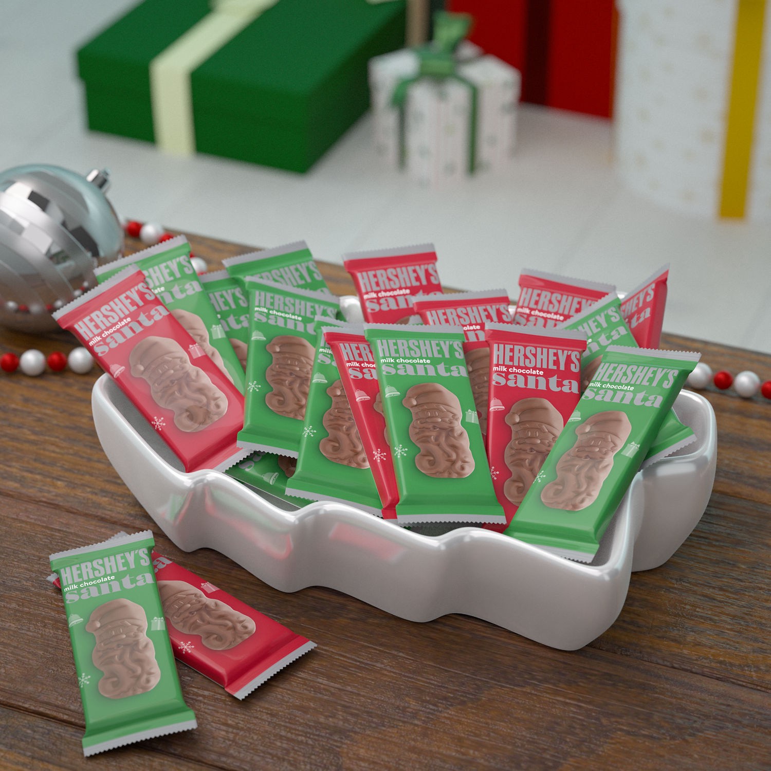 slide 4 of 8, Hershey's Milk Chocolate Santas, Christmas Candy Pack, 1.2 oz (6 Pieces), 1.2 oz