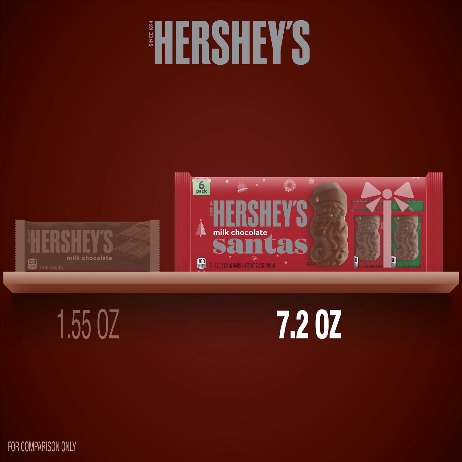 slide 8 of 8, Hershey's Milk Chocolate Santas, Christmas Candy Pack, 1.2 oz (6 Pieces), 1.2 oz