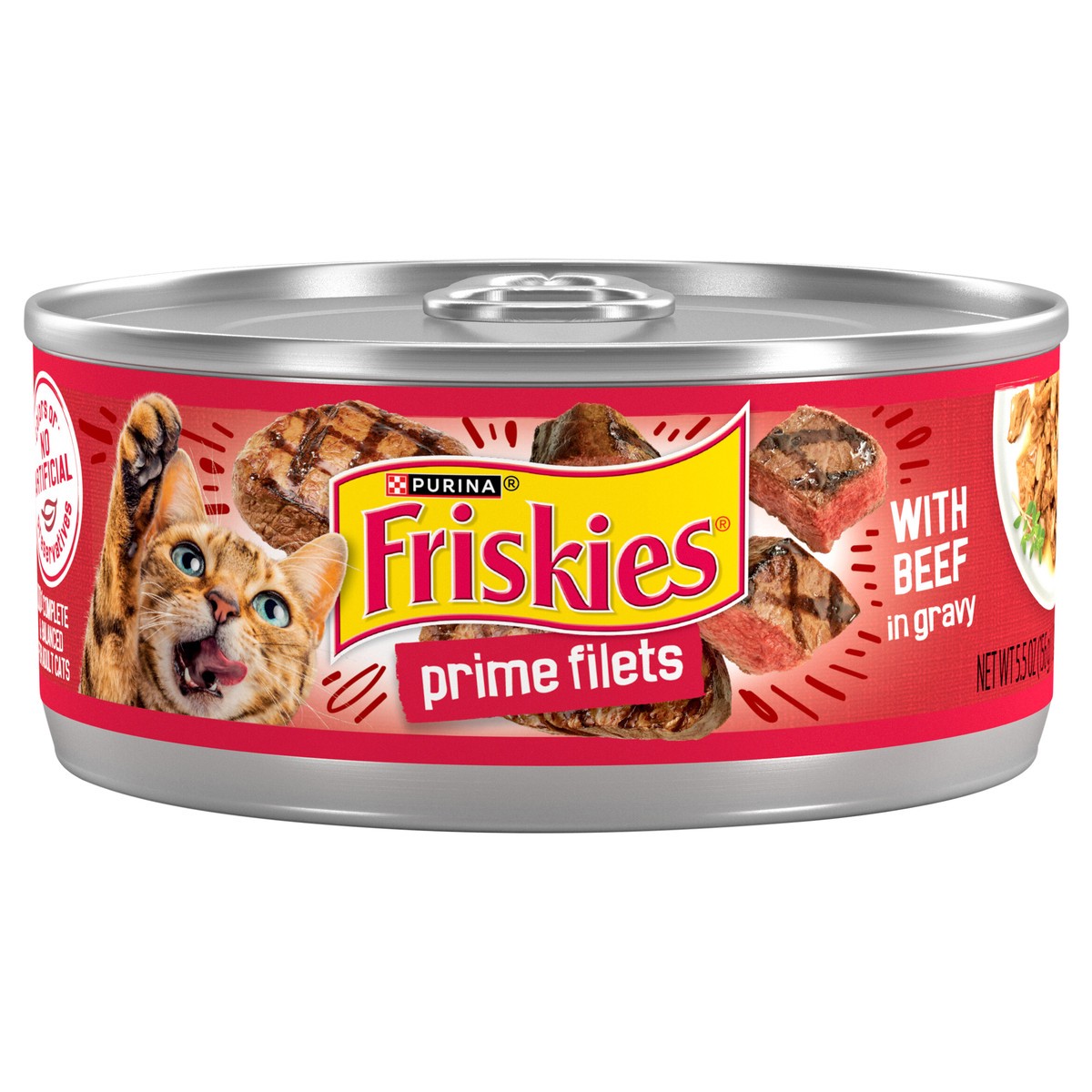 slide 1 of 7, Friskies Purina Friskies Gravy Wet Cat Food, Prime Filets With Beef in Gravy - 5.5 oz. Can, 5.5 oz