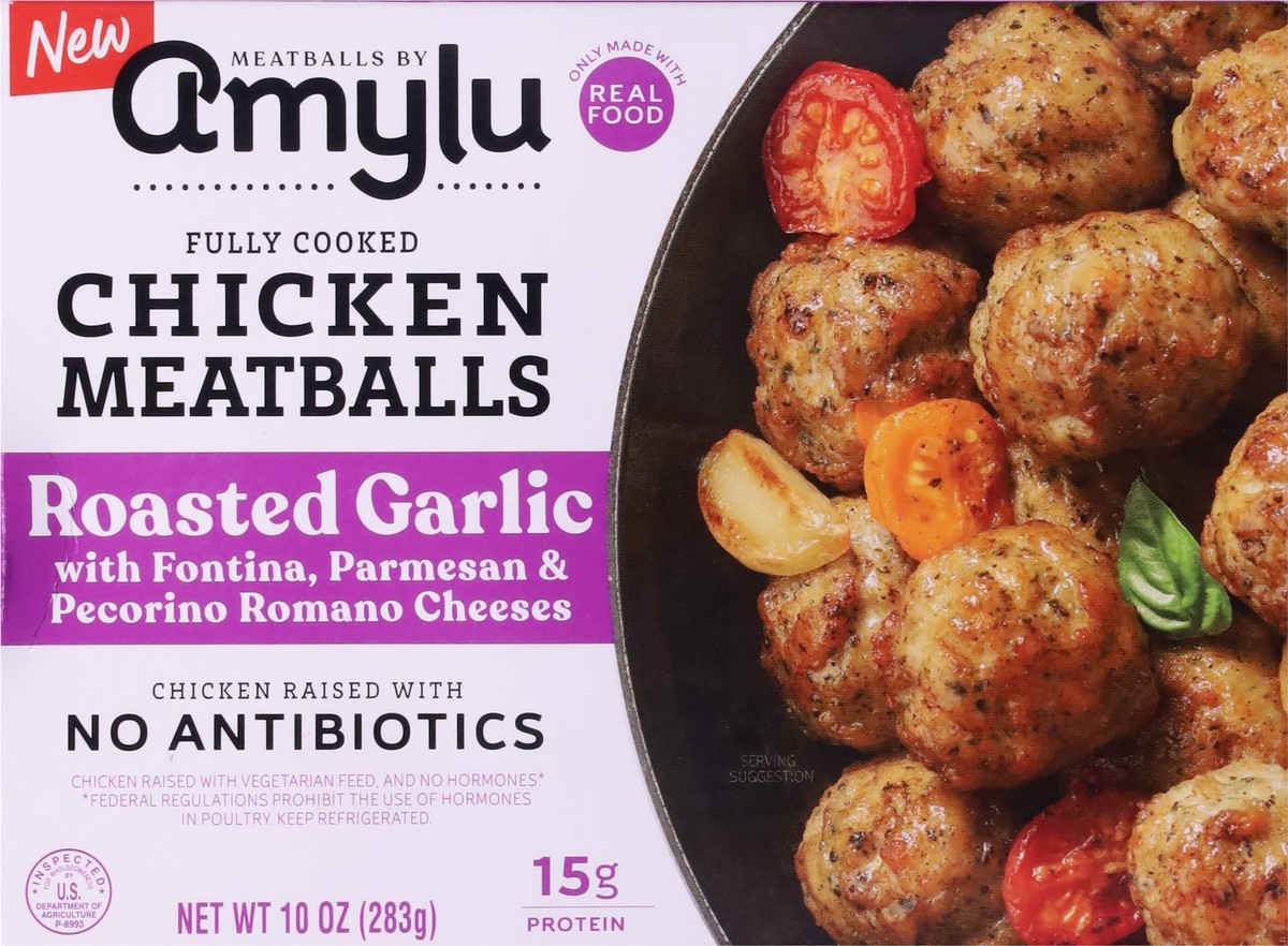 slide 7 of 13, Amylu Foods Roasted Garlic Chicken Meatballs 10 oz, 10 oz