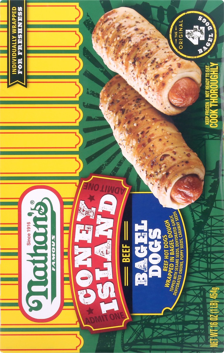 slide 5 of 9, Nathan's Famous Coney Island Beef Bagel Dogs 4 ea, 4 ct
