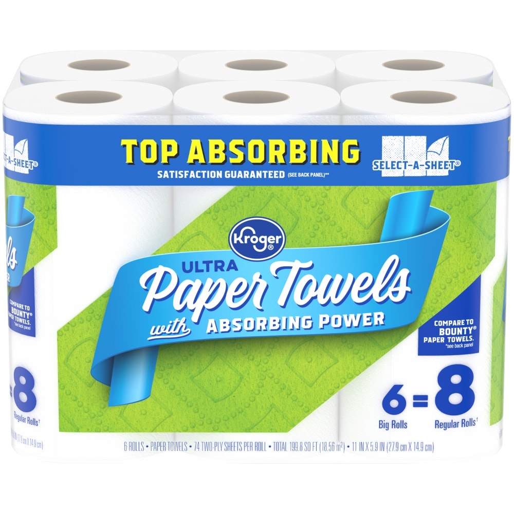 slide 1 of 1, Kroger Ultra Absorbing Power Selectasheet Paper Towels, 6 ct