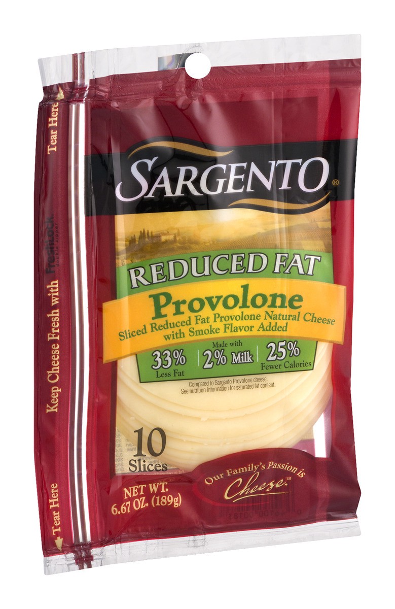 slide 5 of 9, Sargento Sliced Reduced Fat Provolone Natural Cheese with Natural Smoke Flavor, 10 Slices, 10 ct