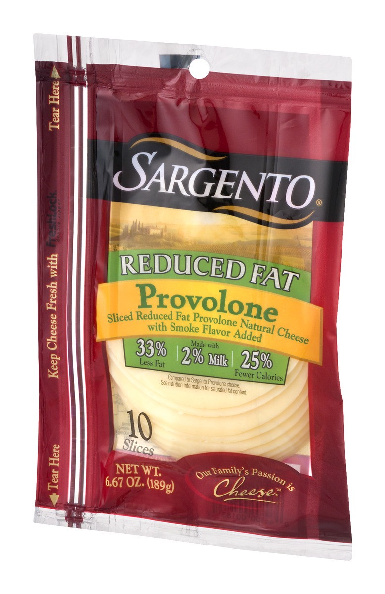 slide 2 of 9, Sargento Sliced Reduced Fat Provolone Natural Cheese with Natural Smoke Flavor, 10 Slices, 10 ct