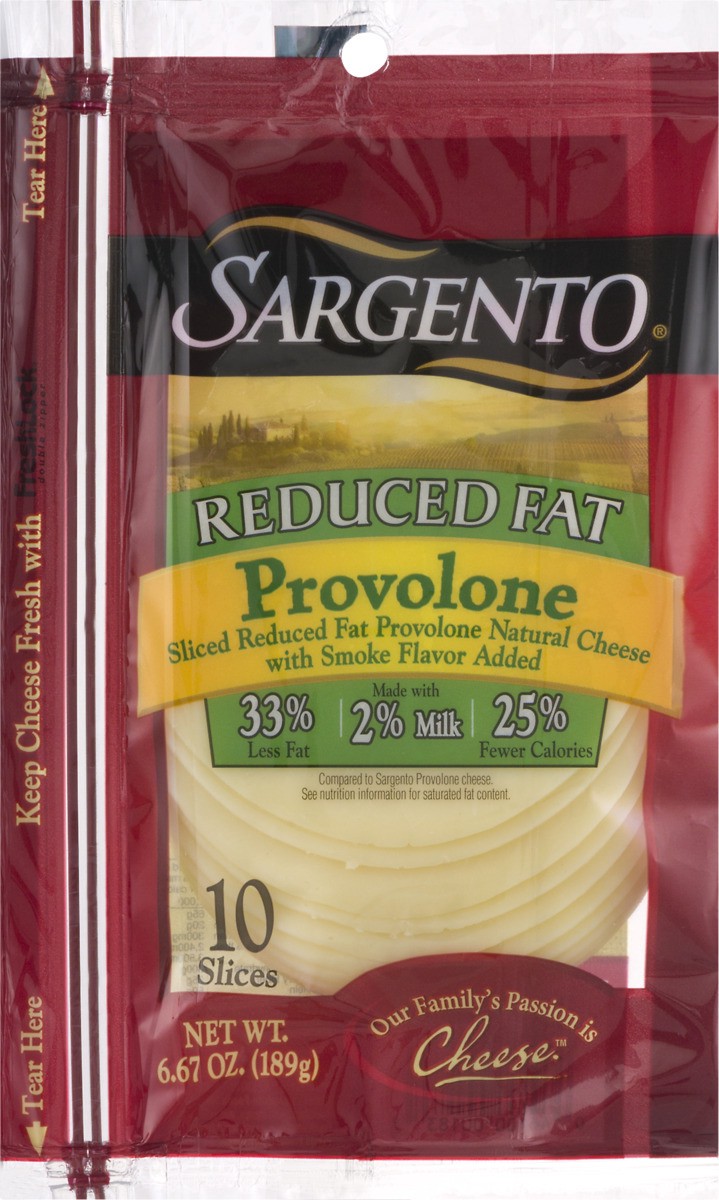 slide 6 of 9, Sargento Sliced Reduced Fat Provolone Natural Cheese with Natural Smoke Flavor, 10 Slices, 10 ct