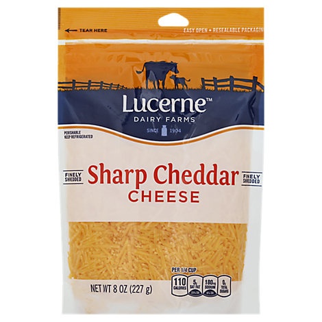 slide 1 of 1, Lucerne Cheese Finely Shredded Sharp Cheddar, 8 oz